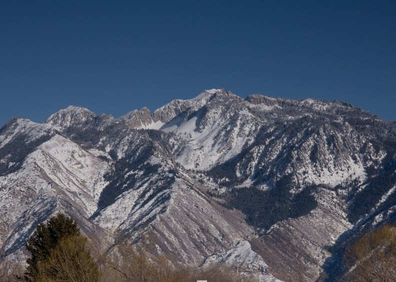 Lone Peak covered in snow