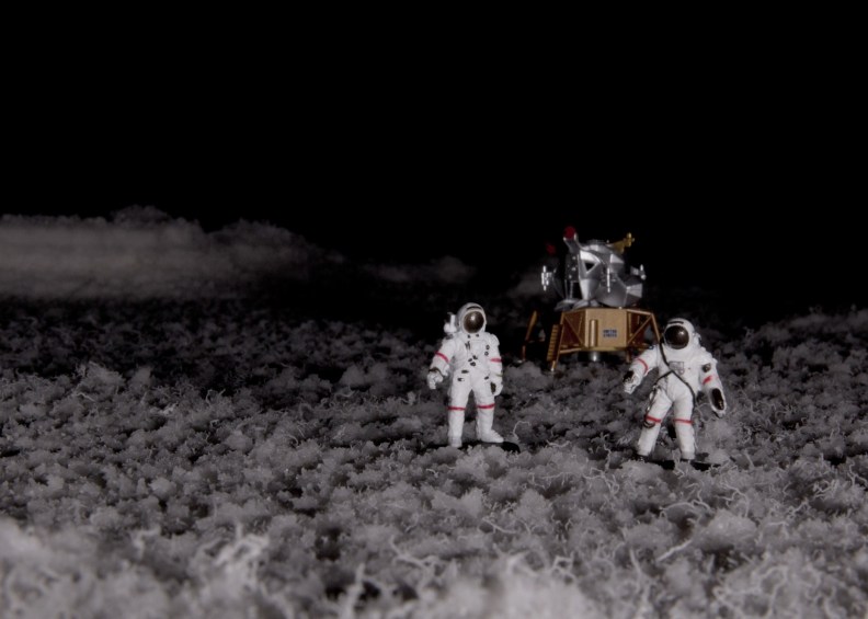 astronauts lunar module on stringy salt planet